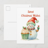 Waterverf Kerst cupcake sneeuwpop tekst toevoegen Feestdagenkaart (Voorkant / Achterkant)