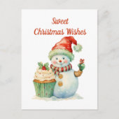 Waterverf Kerst cupcake sneeuwpop tekst toevoegen Feestdagenkaart (Voorkant)