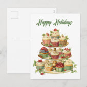 Waterverf Kerst cupcake tekst toevoegen Feestdagenkaart (Voorkant / Achterkant)