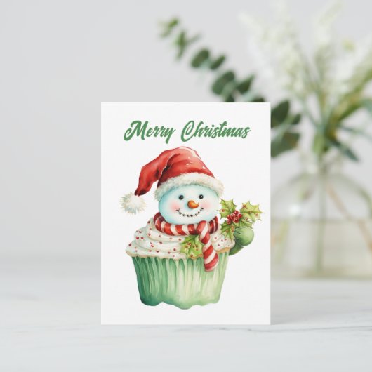 Waterverf Kerst cupcake tekst toevoegen Feestdagenkaart (Staand voorkant)