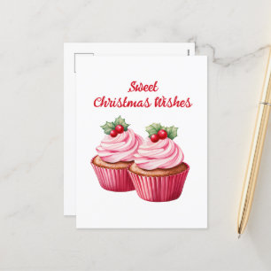 Waterverf Kerst cupcake tekst toevoegen Vakantie Feestdagenkaart