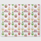 Waterverf Kerst Cupcakes Cadeaupapier (Vlak)
