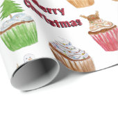Waterverf Kerst Cupcakes Cadeaupapier (Rol Hoek)