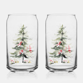 Waterverf Kerst Dennenbomen Blikvorm Glas