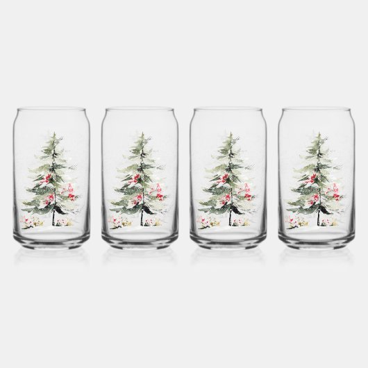 Waterverf Kerst Dennenbomen Blikvorm Glas (Voorkant)