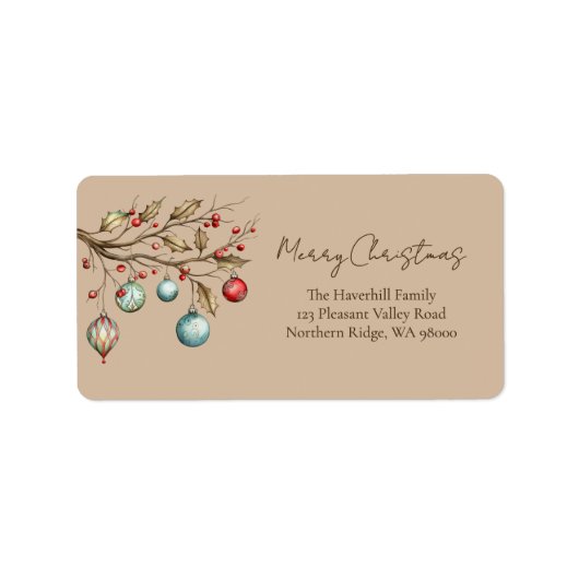 Waterverf Kerst Elegant Script Etiket (Voorkant)