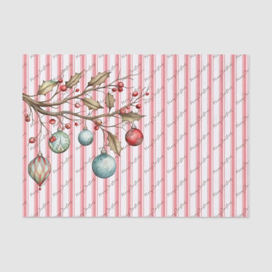 Waterverf Kerst Elegant Script Roze Strepen Tissuepapier (Voorkant)