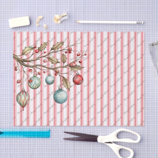 Waterverf Kerst Elegant Script Roze Strepen Tissuepapier (Craft)