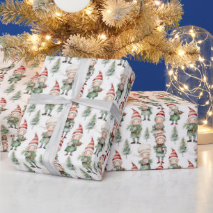 Waterverf Kerst elf betegeld Cadeaupapier