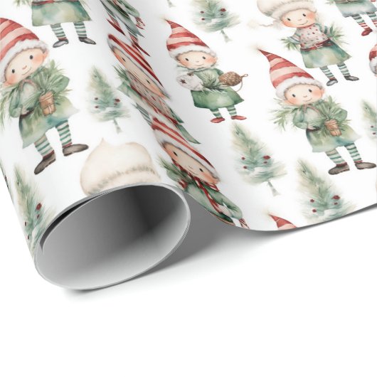 Waterverf Kerst elf betegeld Cadeaupapier (Rol Hoek)