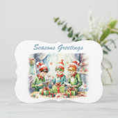 waterverf Kerst elf inpakgeschenken tekst toevoege Feestdagenkaart (Staand voorkant)