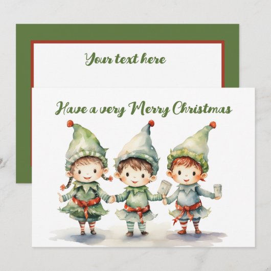 Waterverf Kerst elf tekst toevoegen Feestdagenkaart (Voorkant / Achterkant)