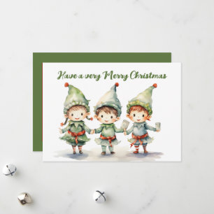 Waterverf Kerst elf tekst toevoegen Feestdagenkaart