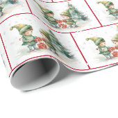 Waterverf kerst elven in sneeuwvlokken cadeaupapier (Rol Hoek)