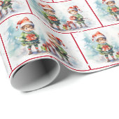 Waterverf kerst elven in sneeuwvlokken cadeaupapier (Rol Hoek)