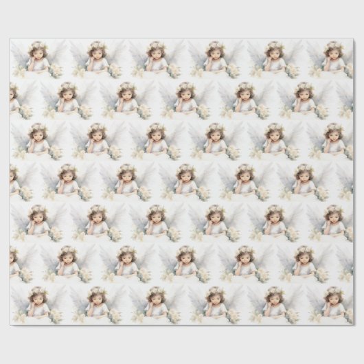 Waterverf Kerst Engel Meisje Cadeaupapier (Vlak)