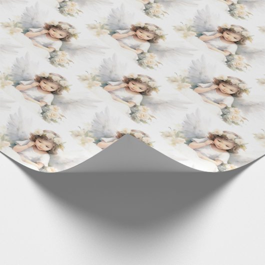 Waterverf Kerst Engel Meisje Cadeaupapier (Hoek)