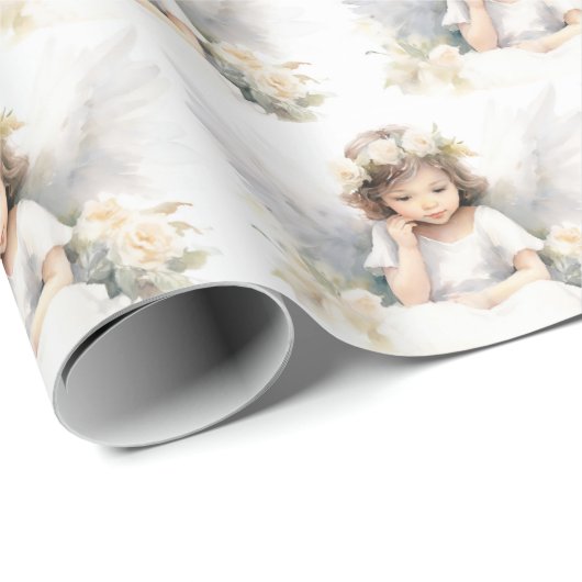 Waterverf Kerst Engel Meisje Cadeaupapier (Rol Hoek)