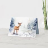 Waterverf kerst Fawn in Snow Feestdagen Kaart (Voorkant)