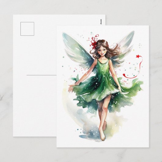 Waterverf kerst fee feestdagenkaart (Voorkant / Achterkant)