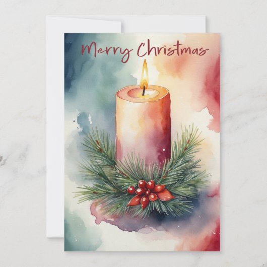 Waterverf Kerst Feestelijke Kaars Illustratie Feestdagenkaart (Voorkant)