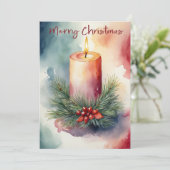Waterverf Kerst Feestelijke Kaars Illustratie Feestdagenkaart (Staand voorkant)