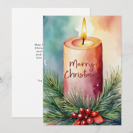 Waterverf Kerst Feestelijke Kaars Illustratie Feestdagenkaart (Voorkant / Achterkant)