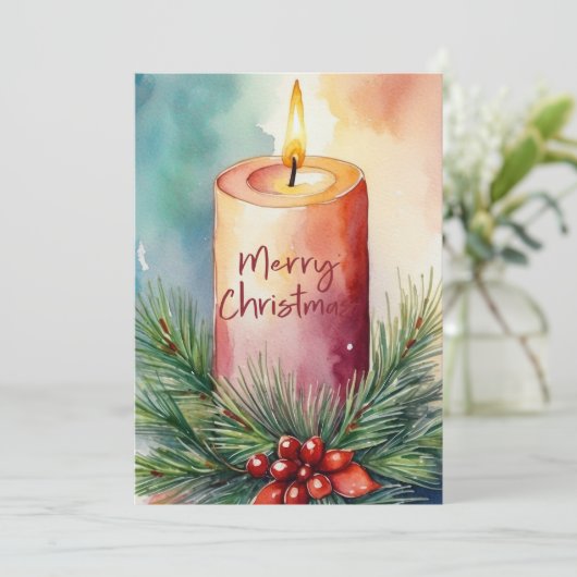 Waterverf Kerst Feestelijke Kaars Illustratie Feestdagenkaart (Staand voorkant)