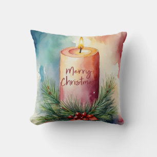 Waterverf Kerst Feestelijke Kaars Illustratie Kussen
