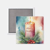 Waterverf Kerst Feestelijke Kaars Illustratie Magneet (Voorkant / Achterkant)