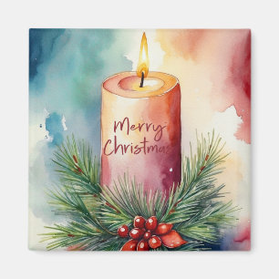 Waterverf Kerst Feestelijke Kaars Illustratie Magneet