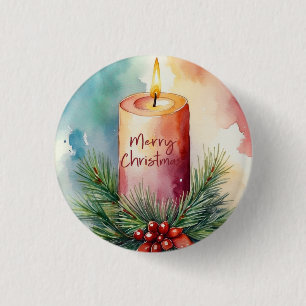 Waterverf Kerst Feestelijke Kaars Illustratie Ronde Button 3,2 Cm