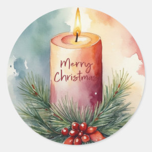 Waterverf Kerst Feestelijke Kaars Illustratie Ronde Sticker
