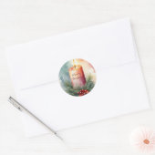 Waterverf Kerst Feestelijke Kaars Illustratie Ronde Sticker (Envelop)