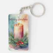 Waterverf Kerst Feestelijke Kaars Illustratie Sleutelhanger (achterkant)