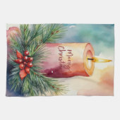 Waterverf Kerst Feestelijke Kaars Illustratie Theedoek (Horizontaal)