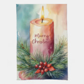 Waterverf Kerst Feestelijke Kaars Illustratie Theedoek (Verticaal)