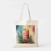 Waterverf Kerst Feestelijke Kaars Illustratie Tote Bag (Achterkant)