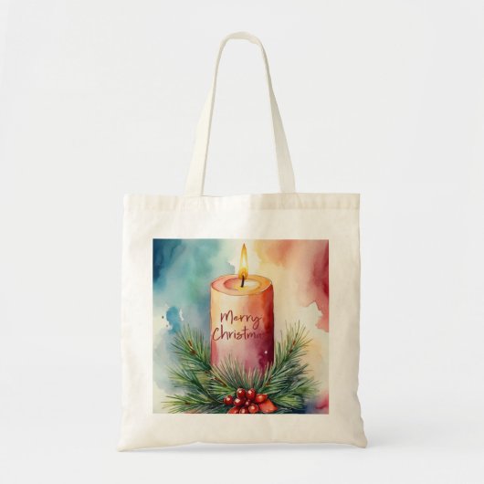 Waterverf Kerst Feestelijke Kaars Illustratie Tote Bag (Voorkant)