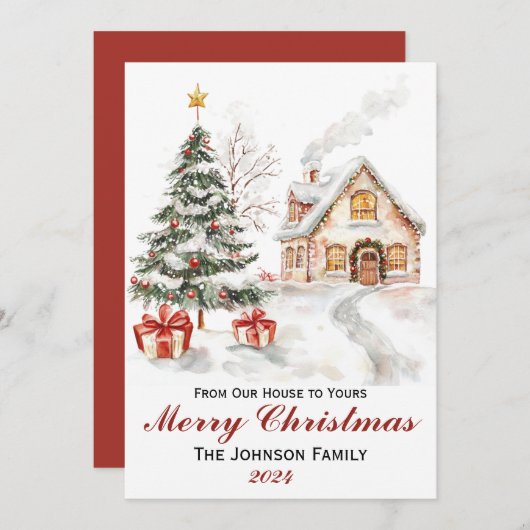  Waterverf Kerst Flat Holiday Kaart (Voorkant / Achterkant)
