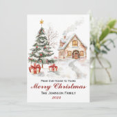 Waterverf Kerst Flat Holiday Kaart (Staand voorkant)