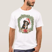 Waterverf Kerst Floral Dog Design T-shirt (Voorkant)