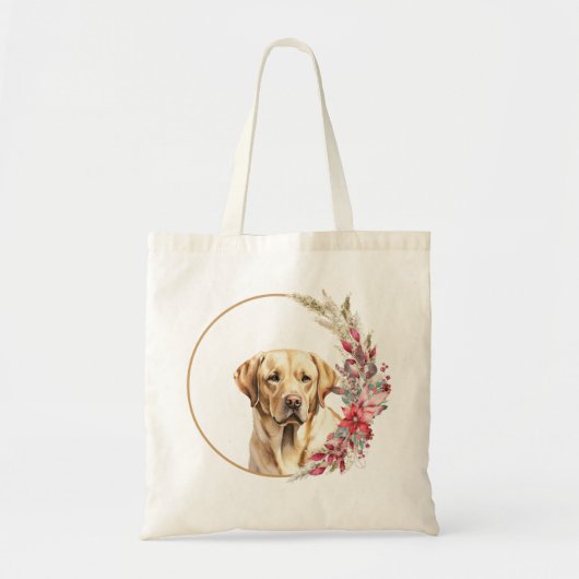 Waterverf Kerst Floral Dog Design Tote Bag (Voorkant)