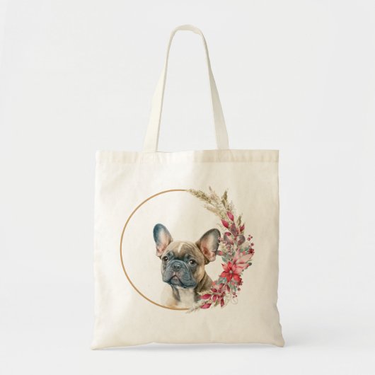 Waterverf Kerst Floral Dog Design Tote Bag (Voorkant)
