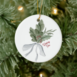 Waterverf Kerst Foliage gepersonaliseerd Keramisch Ornament