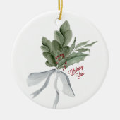 Waterverf Kerst Foliage gepersonaliseerd Keramisch Ornament (Voorkant)