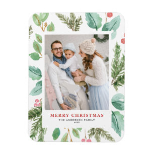 Waterverf Kerst Foliage Holly Vakantie Foto Magneet