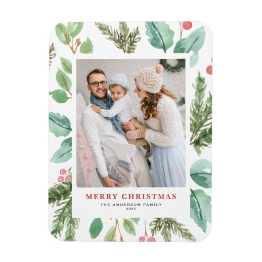 Waterverf Kerst Foliage Holly Vakantie Foto Magneet (Verticaal)