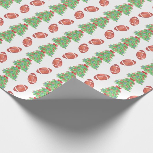 Waterverf Kerst Football Bomen Cadeaupapier (Hoek)