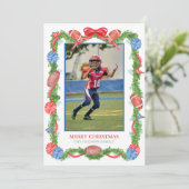 Waterverf Kerst Football Garland Foto Feestdagenkaart (Staand voorkant)